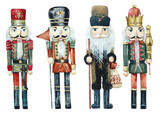 Fototapeta  - Christmas toy. Nutcracker from wood. Watercolor hand drawing illustration
