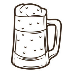 Wall Mural - Illustration of glass mug with beer. Object in engraving hand drawn style. Old element for beer festival or Oktoberfest.