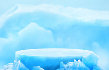 Glacier Ice Podium For Mockup Display Or Presentation Of Products. Advertising Theme Concept.