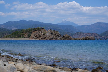 Wall Mural - landscape view from Gocek island in Fethiye with rocks