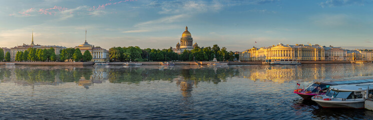 Wall Mural - Large-format panorama at dawn with views of the sights of St. Petersburg