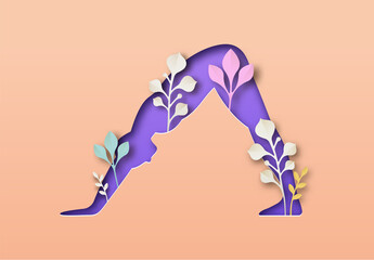 Canvas Print - Paper cut yoga downward dog pose nature leaf