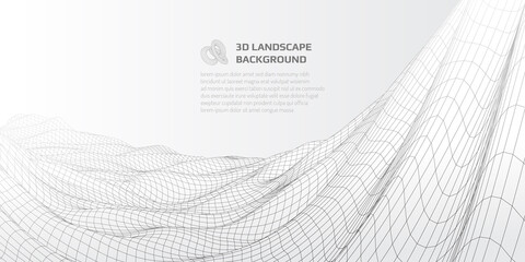 Poster - Virtual landscape with 3D lines and waves.