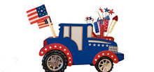 Fireworks Independance Day Wooden Trucks Decorations Isolated.