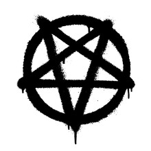 Sprayed Pentagram Icon Font Graffiti With Overspray In Black Over White. Vector Illustration.