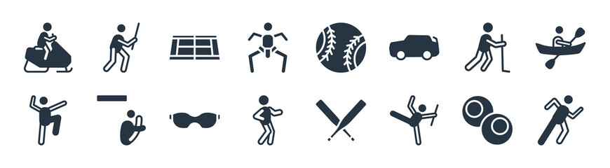 sport filled icons. glyph vector icons such as marathon, baton twirling, racewalking, kung fu, rinkb