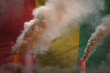 Global warming concept - heavy smoke from industry pipes on Guinea flag background with space for your content - industrial 3D illustration