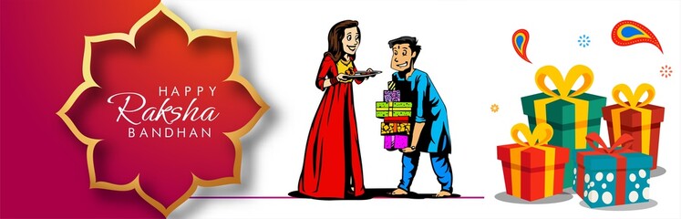 Sticker - Rakhi Festival Background Design with Creative Rakhi Illustration, Indian festival Raksha Bandhan Vector Illustration with hindi text 'raksha bandhan'