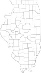  White blank vector map of the Federal State of Illinois, USA with black borders of its counties
