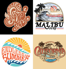 Surf Vector Graphic Set. A Collection Of Vintage, Modern, Hand Drawn And Clean Vector Surf Designs.