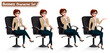 Business woman sitting vector set. Businesswoman characters in office chair seat with happy and serious expressions for female boss characters cartoon collection design. Vector illustration

