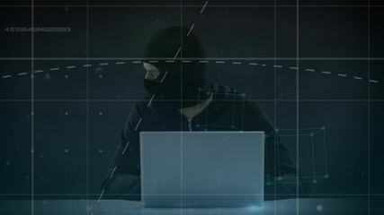 Poster - Animation of data processing over hacker with laptop