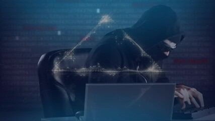 Poster - Animation of data processing over hacker with laptop