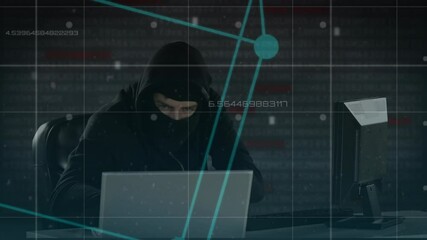 Poster - Animation of data processing over hacker with laptop