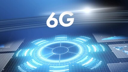 Poster - Animation of 6g text, scope scanning and data processing over screens