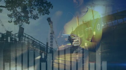Poster - Animation of statistics and data processing over businesswoman using smartphone
