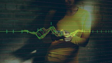 Poster - Animation of data processing over woman using smartphone