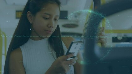 Poster - Animation of data processing over woman using smartphone