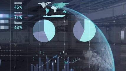 Poster - Animation of data processing with globe over warehouse