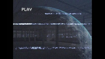 Poster - Animation of play digital interface on screen with globe over warehouse