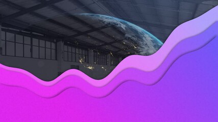 Poster - Animation of purple wave with globe over warehouse