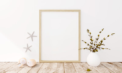 Picture frames with plant pots adorn the living room.