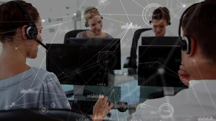 Poster - Animation of network of connections over business people using phone headsets