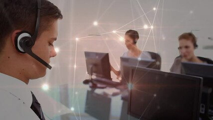Poster - Animation of network of connections over business people using phone headsets