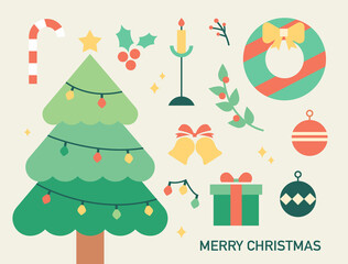 Poster - Collection of Christmas objects. flat design style minimal vector illustration.