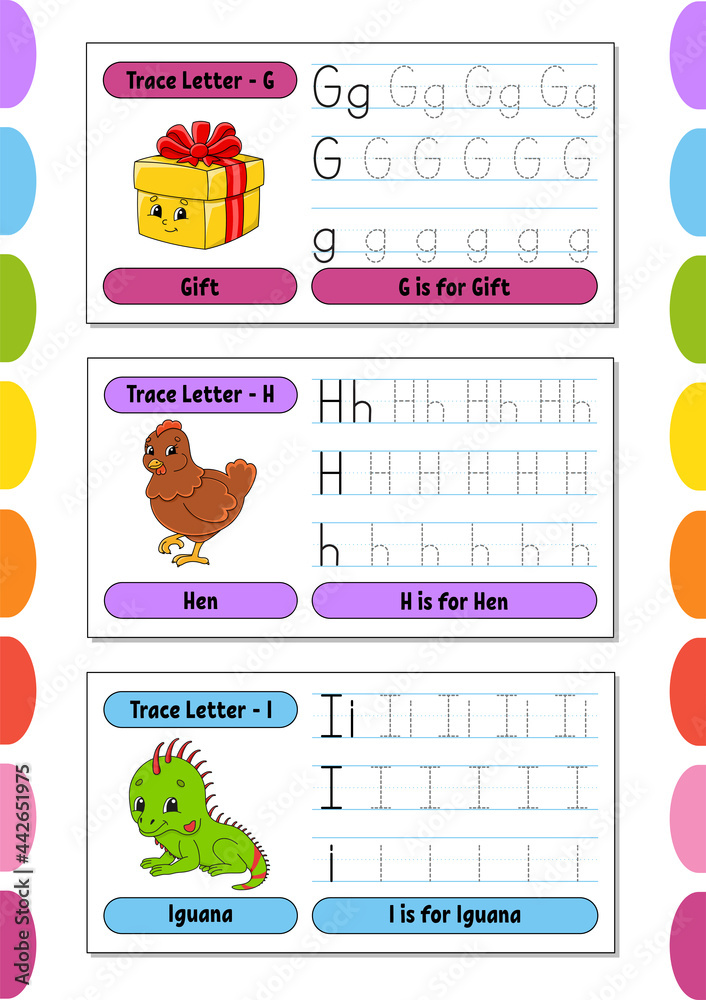 Writing letters. Set tracing page. Practice sheet. Worksheet for kids ...