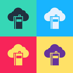 Poster - Pop art Cloud or online library icon isolated on color background. Internet education or distance training. Vector Illustration