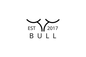 Poster - minimal bull head logo design with simple line style.