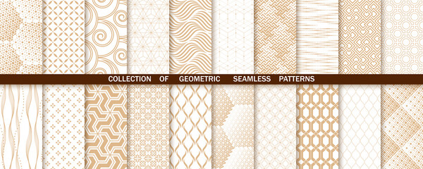 Leinwandbilder - Geometric set of seamless gold and white patterns. Simple vector graphics