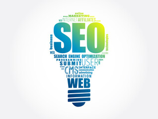 Aufkleber - seo (search engine optimization) light bulb word cloud, business technology concept background