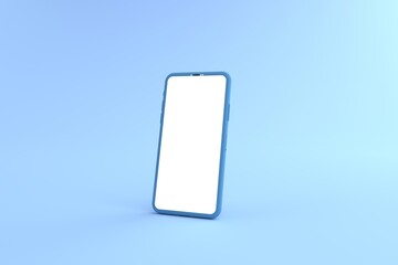 Wall Mural - 3d rendering of mockups blue smartphone white screen on blue floor, blue mobile phone lay down on th