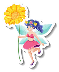 Sticker - A sticker template with a beautiful fairy cartoon character