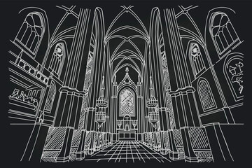 Sticker - vector sketch of interior of Minoritenkirche, Vienna, Austria.