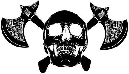 vector illustration of human skull with ax