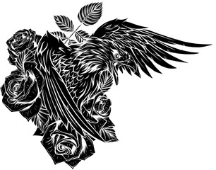 Poster - vector illustraion of eagle with flower roses