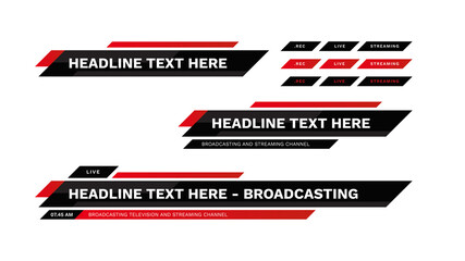 News bar lower thirds pack. set vector video strip title red banner background overlay