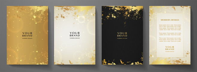 modern black and gold cover, frame design set. creative premium abstract with grunge texture (crack)