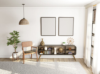 Wall Mural - Living room with 2 empty frames mockup