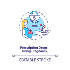 Poster - Prescription drugs during pregnancy concept icon. Autism risk factor abstract idea thin line illustration. Asthma drugs and antidepressants. Vector isolated outline color drawing. Editable stroke