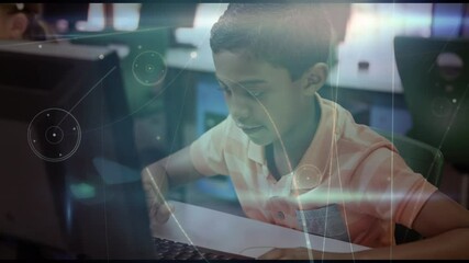 Poster - Animation of network of connections over schoolboy using computer