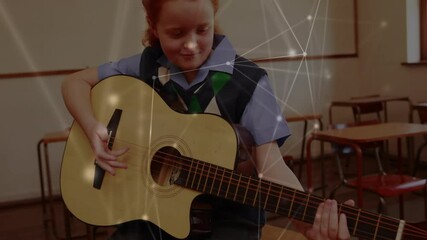 Poster - Animation of network of connections over schoolgirl playing with guitar