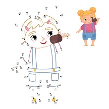 Educational Game For Kids. Dot To Dot Game For Children. Illustration Of Cute Girl Eating Ice Cream.