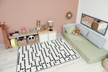 Sticker - Montessori bedroom interior with floor bed and toys