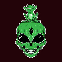 Tattoo And T Shirt Design Skull Alien Green Frog Illustration Vintage Style Isolated Premium Vector