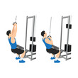 Man doing V BAR.Triangle bar lat pulldowns.Pull downs. pullover exercise. Flat vector illustration isolated on white background