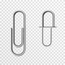 Set Of Vector Paper Clips On Isolated Transparent Background. Metal Paper Clip Png.